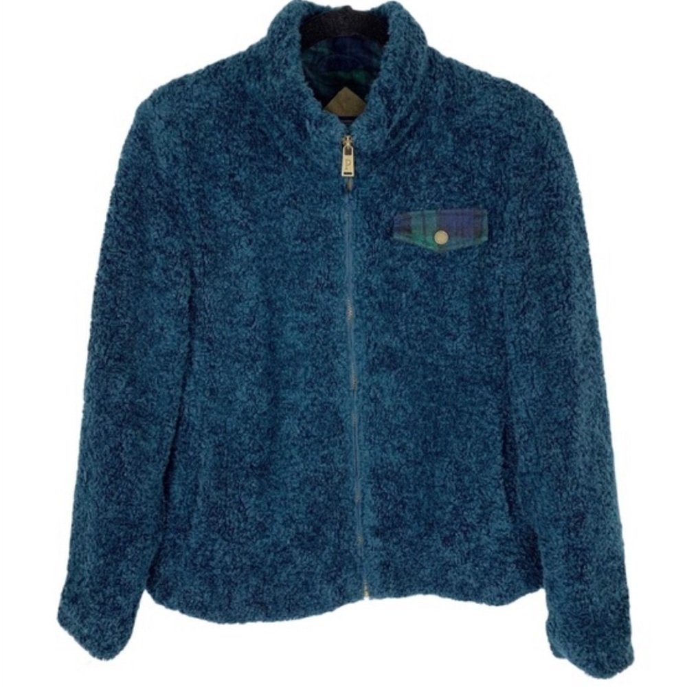 Pendleton Womens Fuzzy Teddy Jacket Scotch Plaid Size S Full Zip Outdoor Cabin